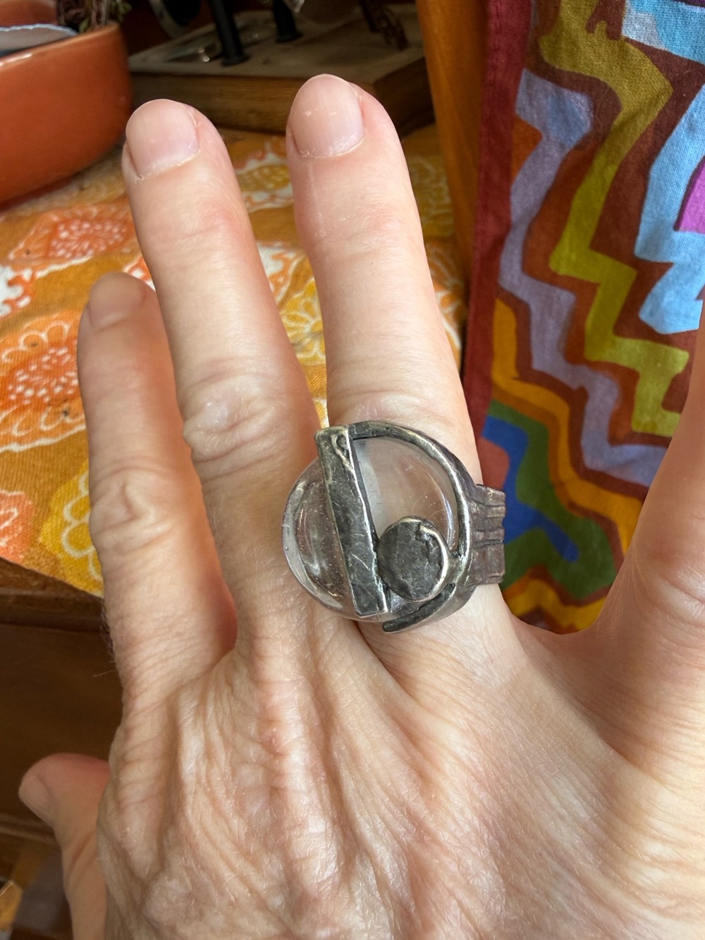 Anne-Marie Chagnon Pewter and Glass Ring, Size 6.5 Adjustable - Picture 4 of 13